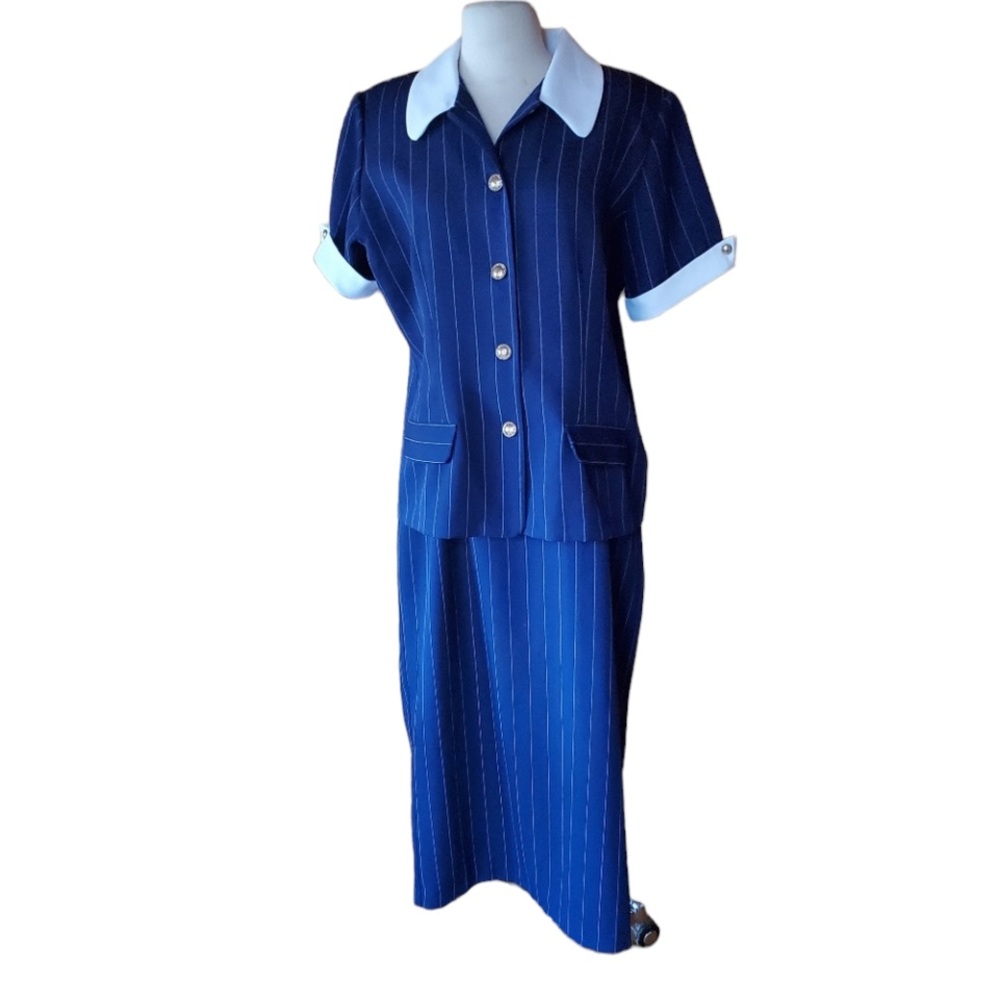 1980s Dawn Joy Fashions Navy & White Stripe Skirt